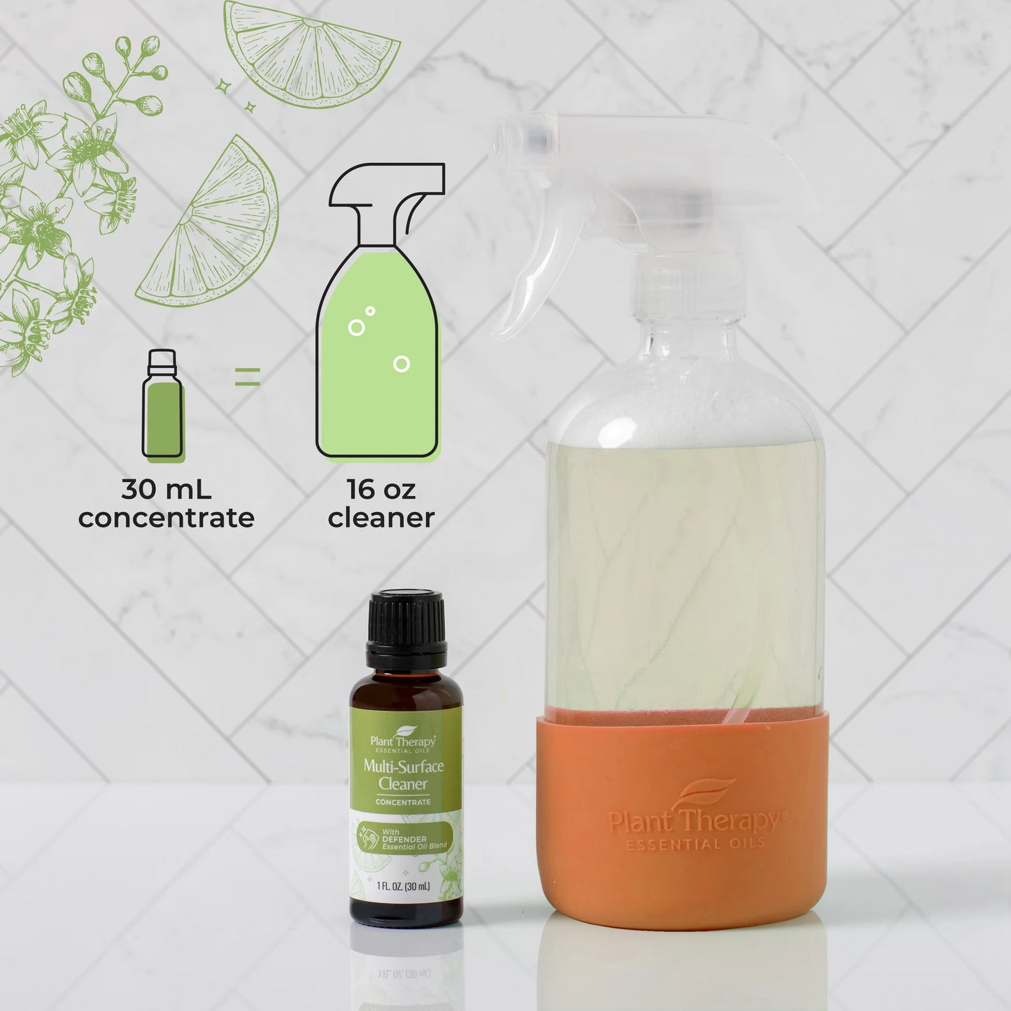 Defender Multi-Surface Cleaner Concentrate 30 mL 2 pack with Orange Glass Spray Bottle