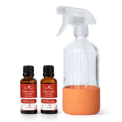 Germ Fighter Multi-Surface Cleaner Concentrate 1 oz 2 pack with Orange Glass Spray Bottle